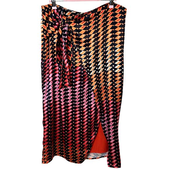 Multicolor Printed Wrap Midi Skirt - Size XL - Picture 2 of 5